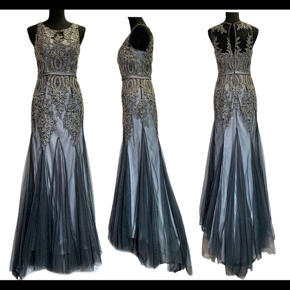 DECODE Soutache Lace Godet Prom Gown - Silver Gray 🔥 - Picture 4 of 17